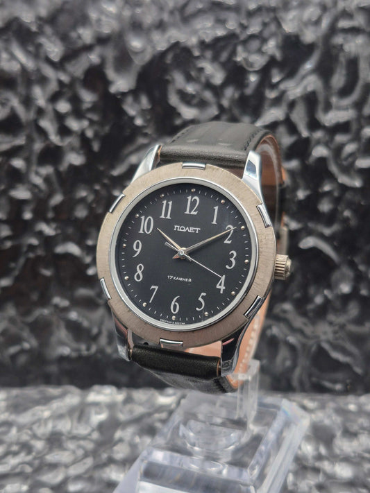 Vintage Poljot Mechanical Men's Watch Made In Russia Black Dial - Red Robin Watches