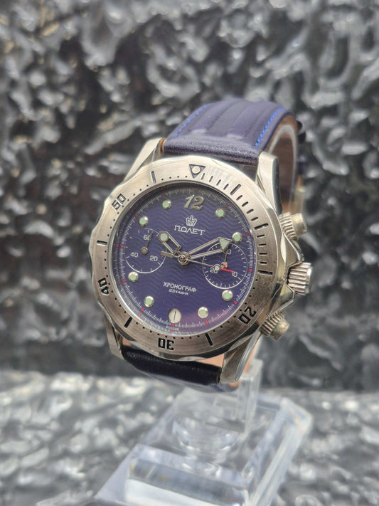 Poljot 'Seamaster' Chronograph Cal. 3133 - Valjoux 7734 Blue Dial - Red Robin Watches