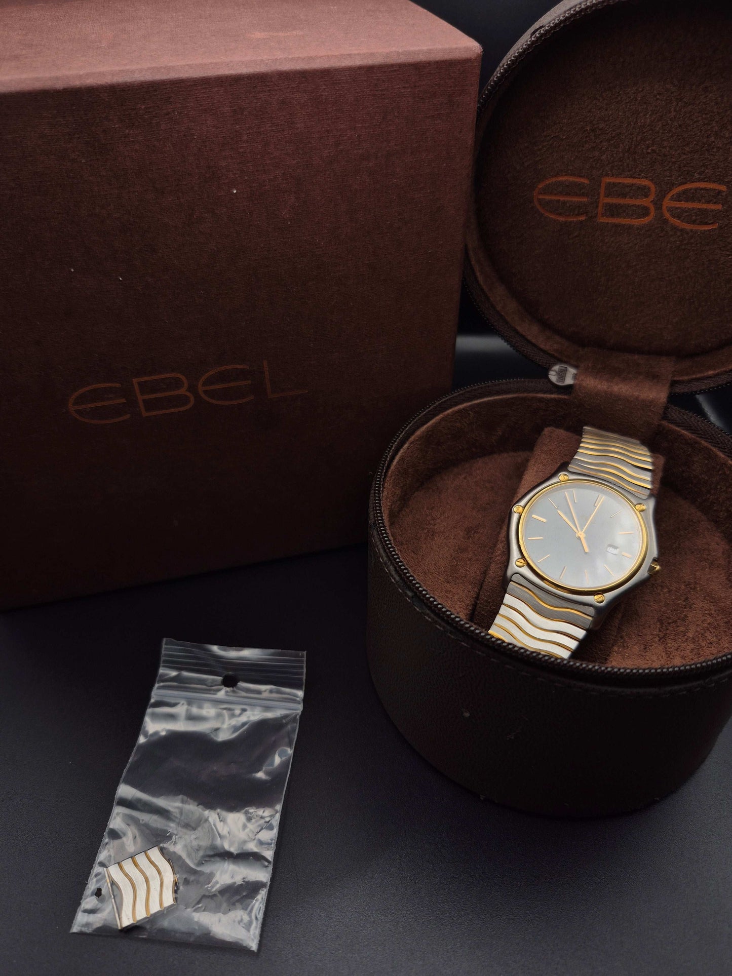 Ebel Classic Wave Ref. 183903 YG/SS Boxed Gray Dial 35mm Men's Quartz