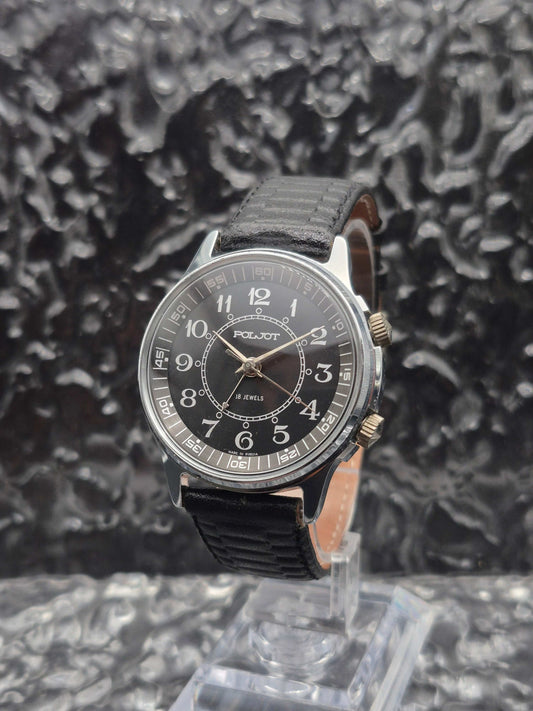 Rare Poljot Russian Alarm Watch Black Dial Manual Wound - Red Robin Watches