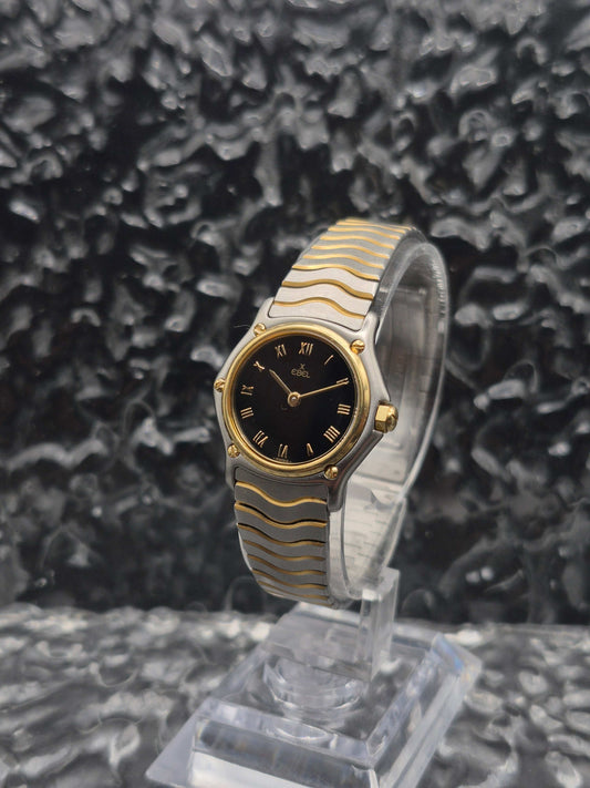Ebel Classic Wave Ref. 1057901 Quartz Gold Bezel Black Dial