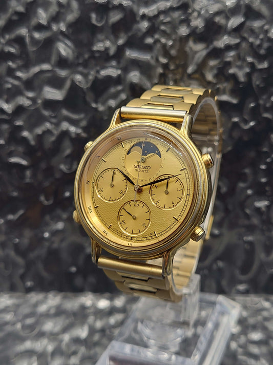 Seiko Moonphase Chronograph - Ref. 7A48-702A - Quartz - Goudkleurig - Red Robin Watches