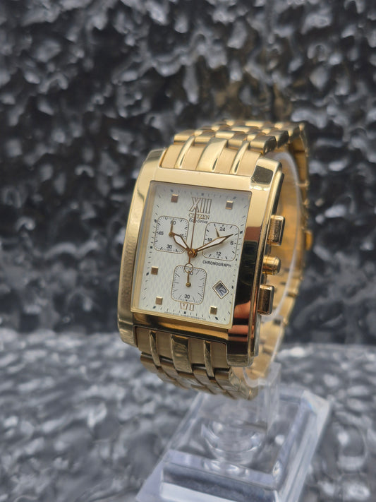 Citizen Tank Chronograph Eco-Drive Ref. AT0012-64A Gold Tone