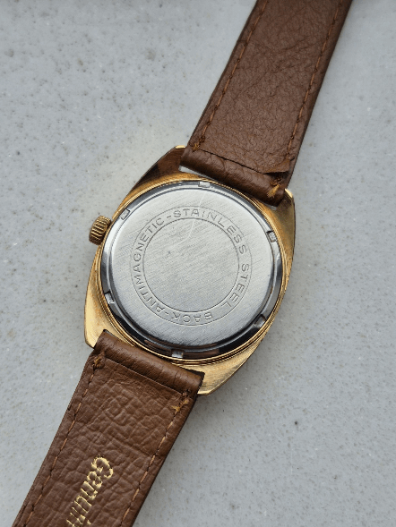 Stunning Marti Mechanical Wound Watch Textured Brown Dial - Red And Gold Markers