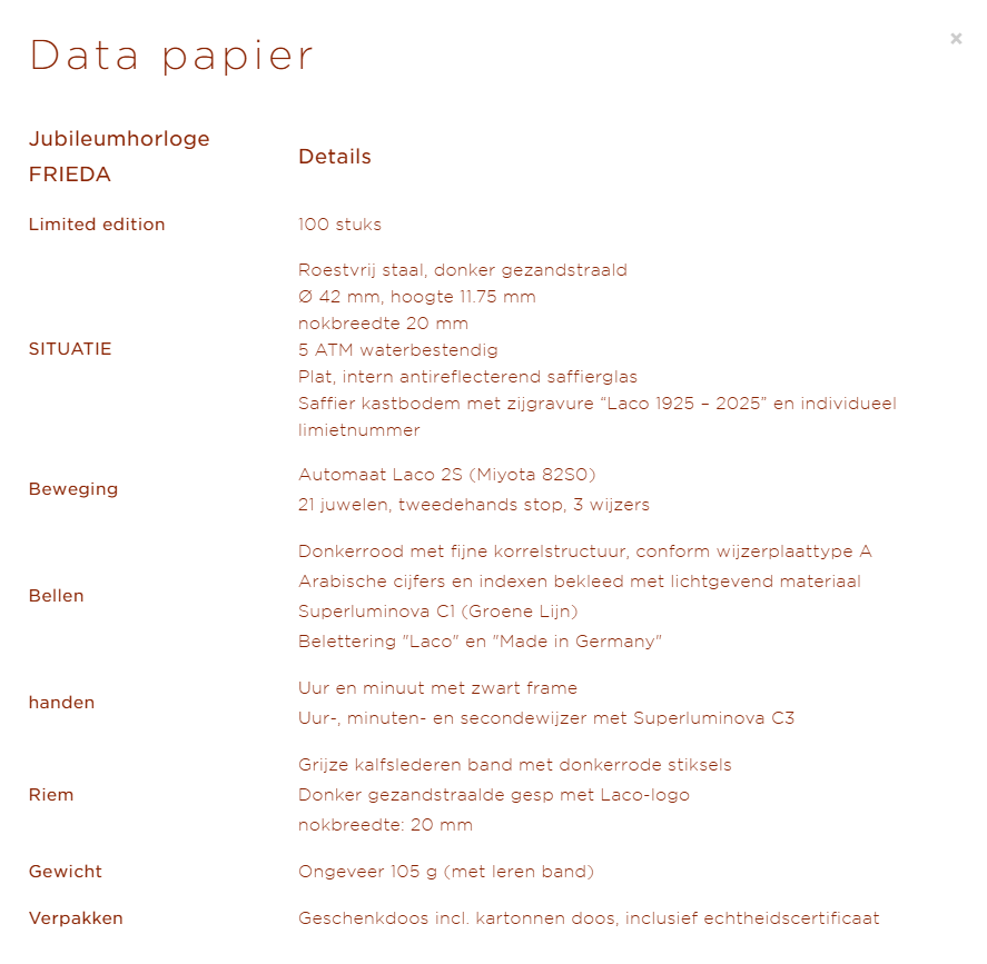 Laco Frieda Limited Edition Giveaway Watch - Full UNWORN Set - 100 Pieces