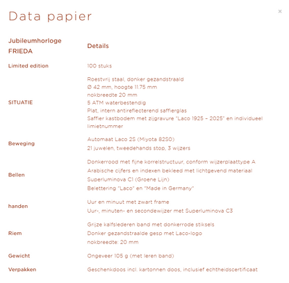 Laco Frieda Limited Edition Giveaway Watch - Full UNWORN Set - 100 Pieces