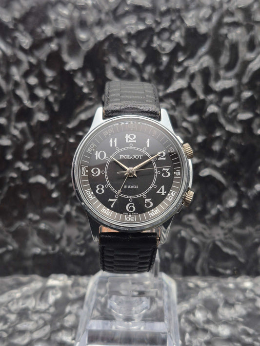 Rare Poljot Russian Alarm Watch Black Dial Manual Wound - Red Robin Watches