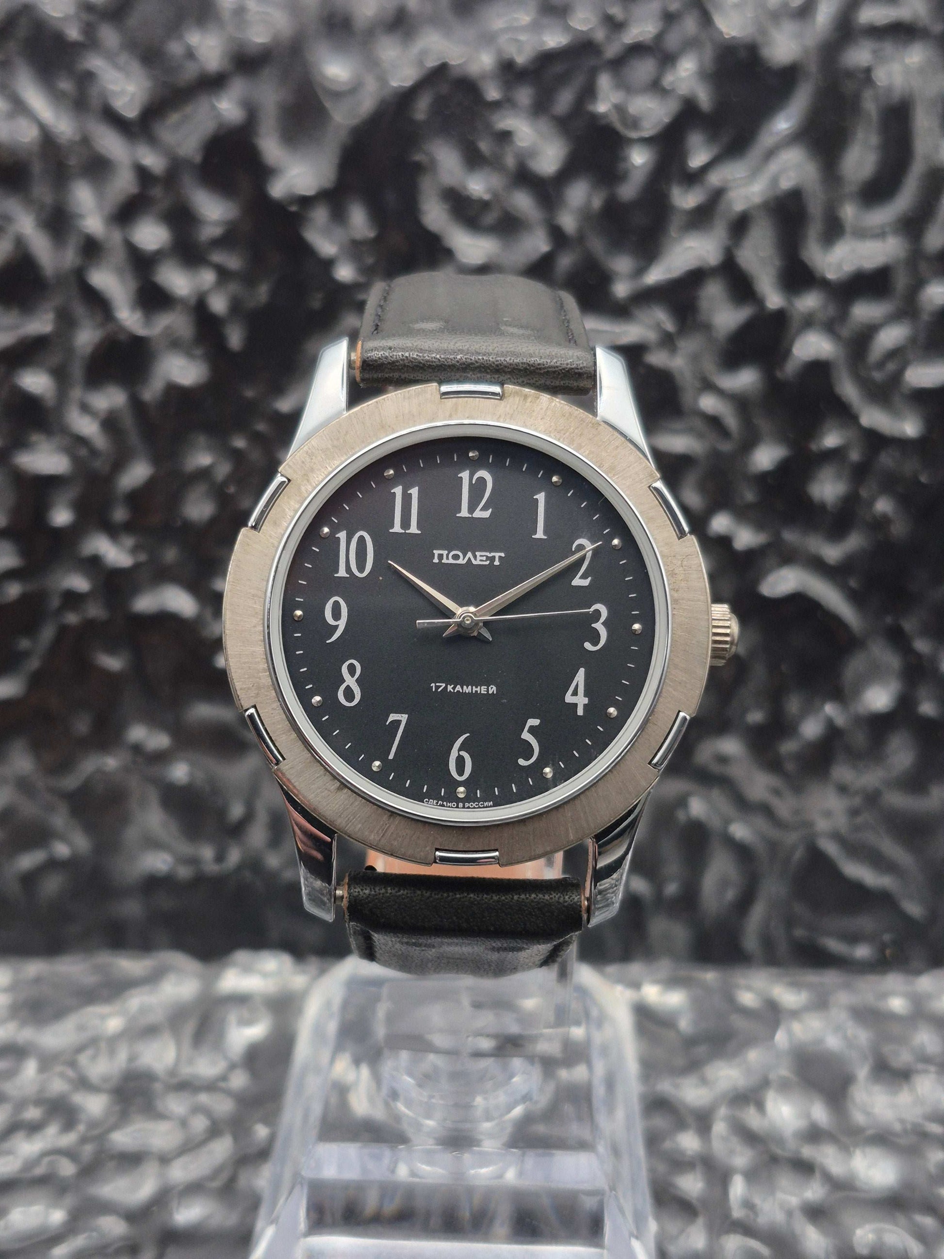 Vintage Poljot Mechanical Men's Watch Made In Russia Black Dial - Red Robin Watches