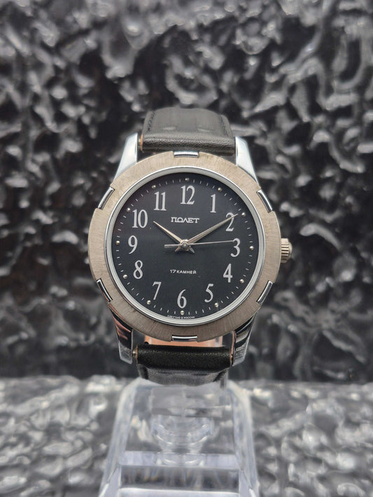 Vintage Poljot Mechanical Men's Watch Made In Russia Black Dial - Red Robin Watches