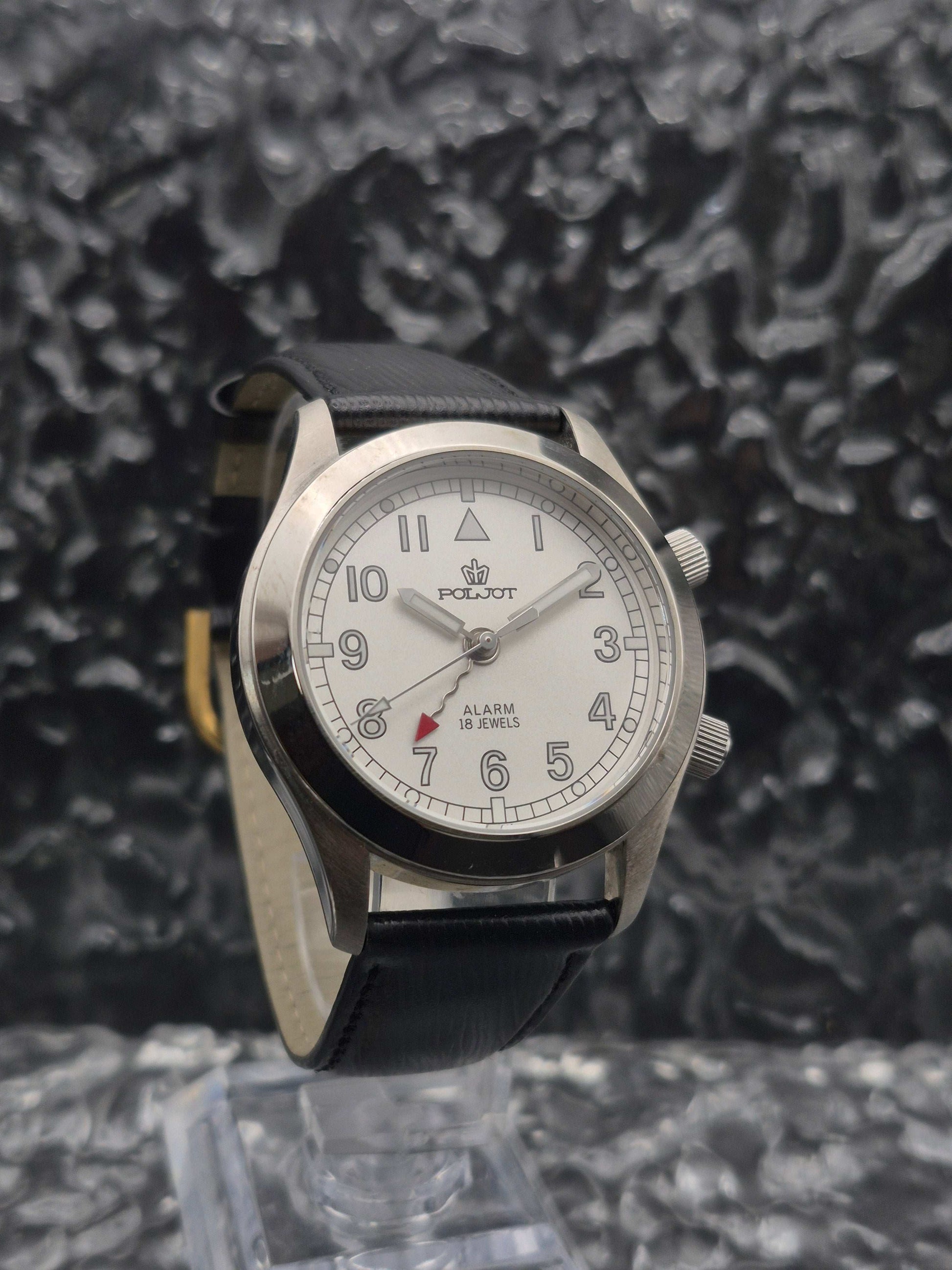 Poljot Russian Alarm Watch White Dial Manual Wound - Red Robin Watches