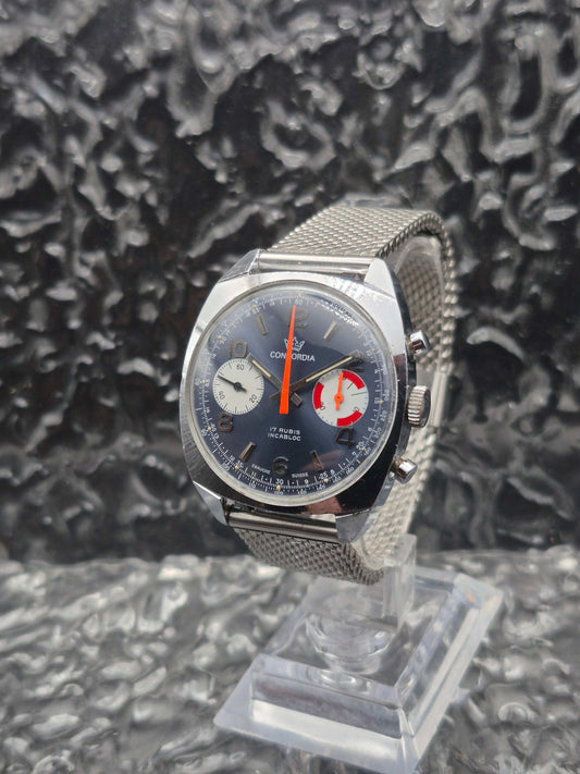 Vintage Concordia Chronograph Valjoux 7733 Blue Dial Racing Swiss Made
