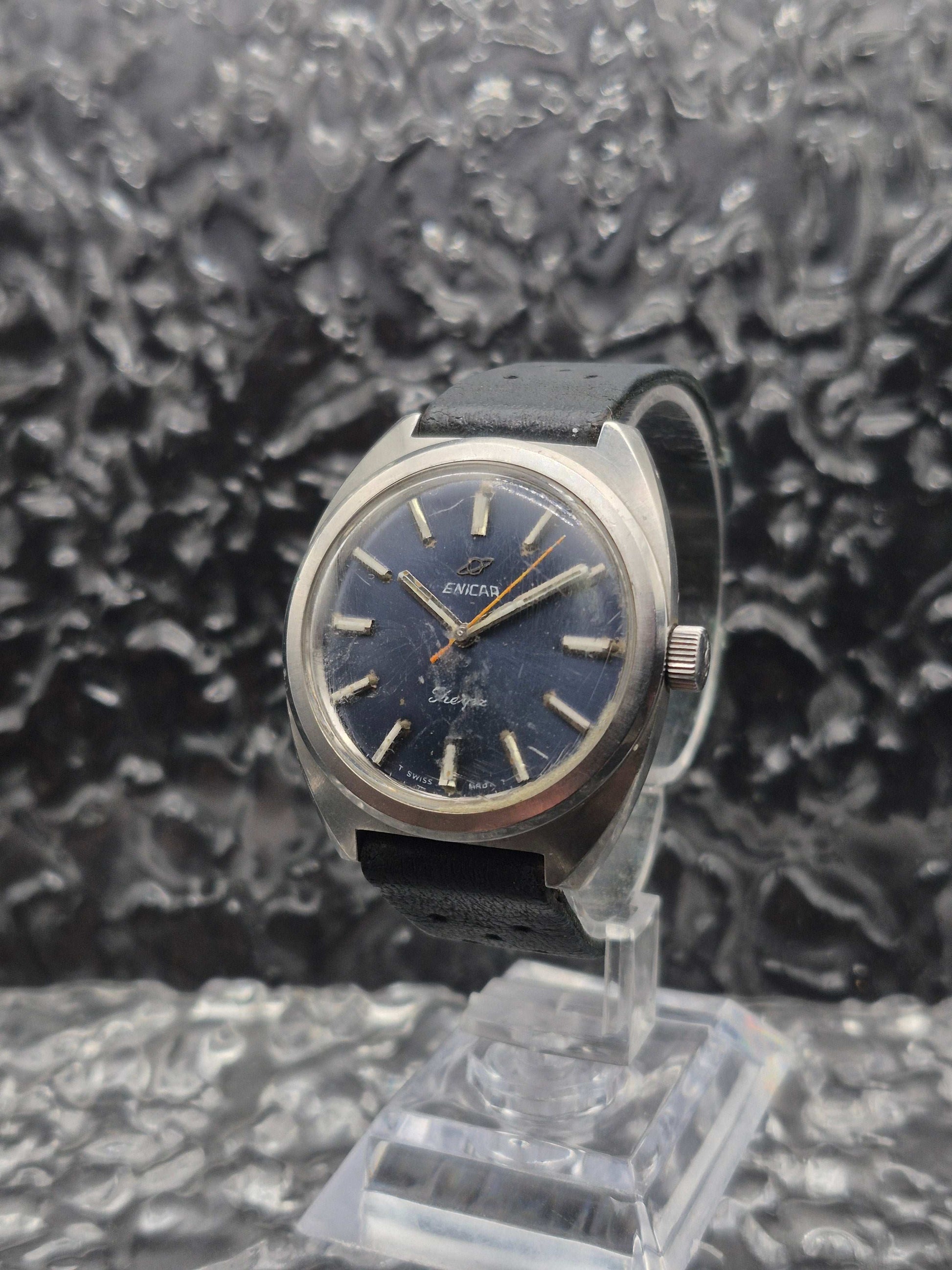Enicar Sherpa 600 Ref. 160-34-02 Vintage Blue Dial Manual Wound - Red Robin Watches