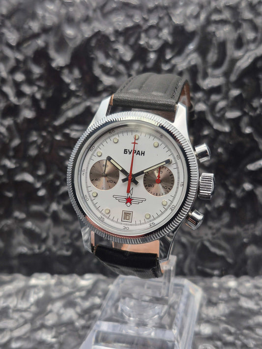 Poljot Buran Chronograph Cal. 3133 - Valjoux 7734 White Dial  Mechanical - Red Robin Watches