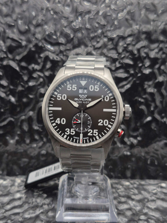 Glycine Airpilot Ref. GL0363 Full Set Brand New Black Dial Quartz - Red Robin Watches