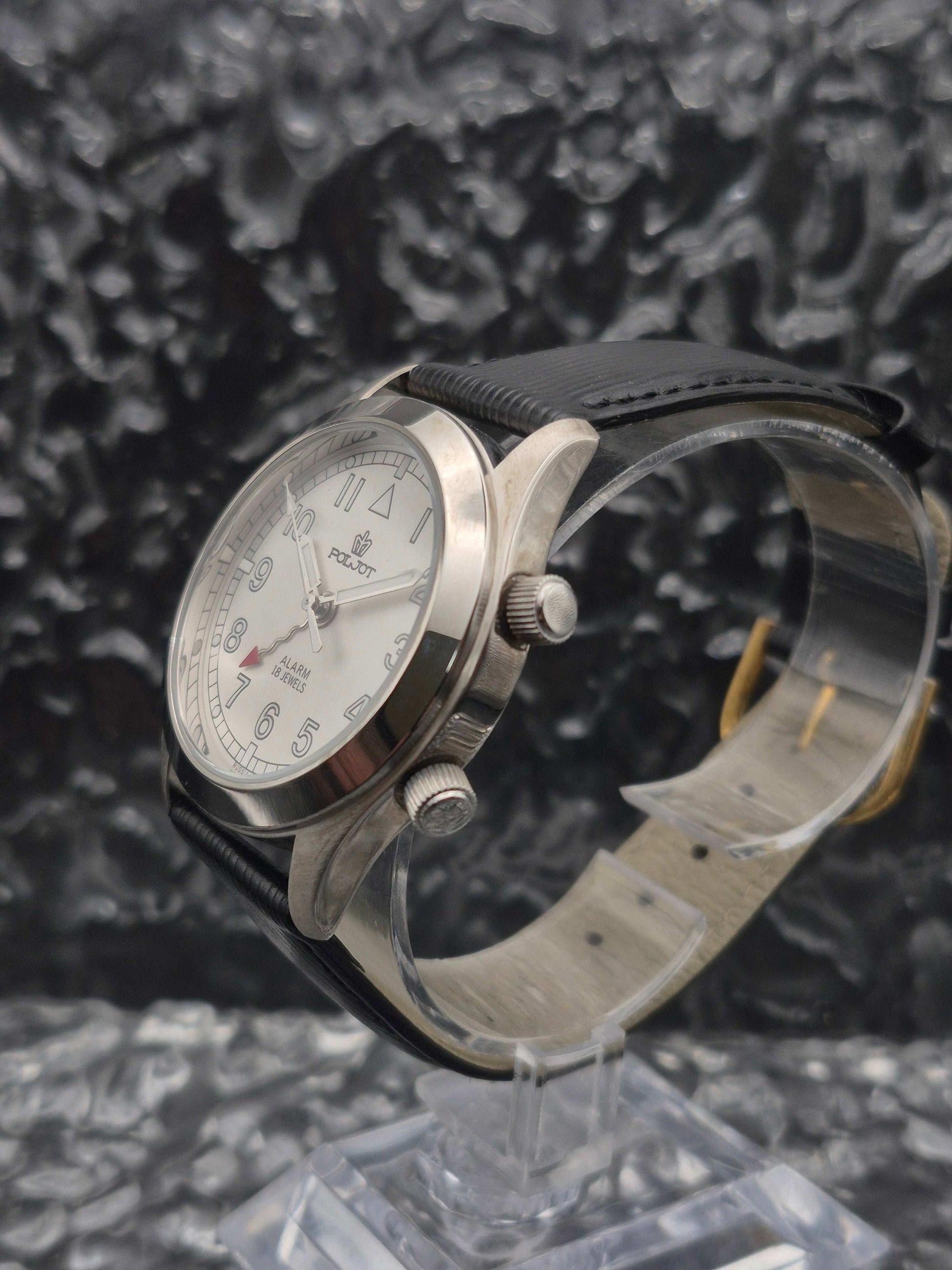 Poljot Russian Alarm Watch White Dial Manual Wound - Red Robin Watches