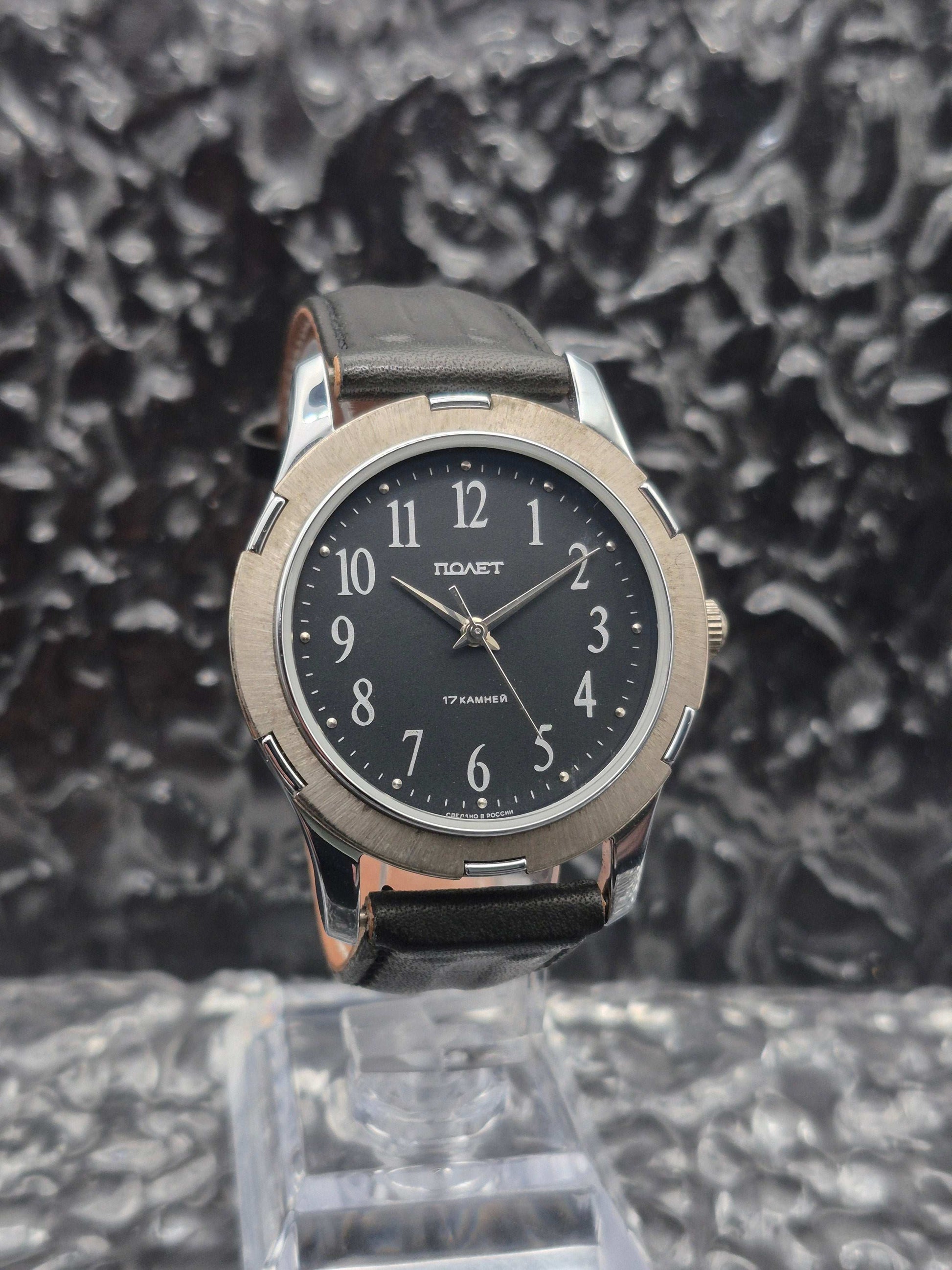 Vintage Poljot Mechanical Men's Watch Made In Russia Black Dial - Red Robin Watches