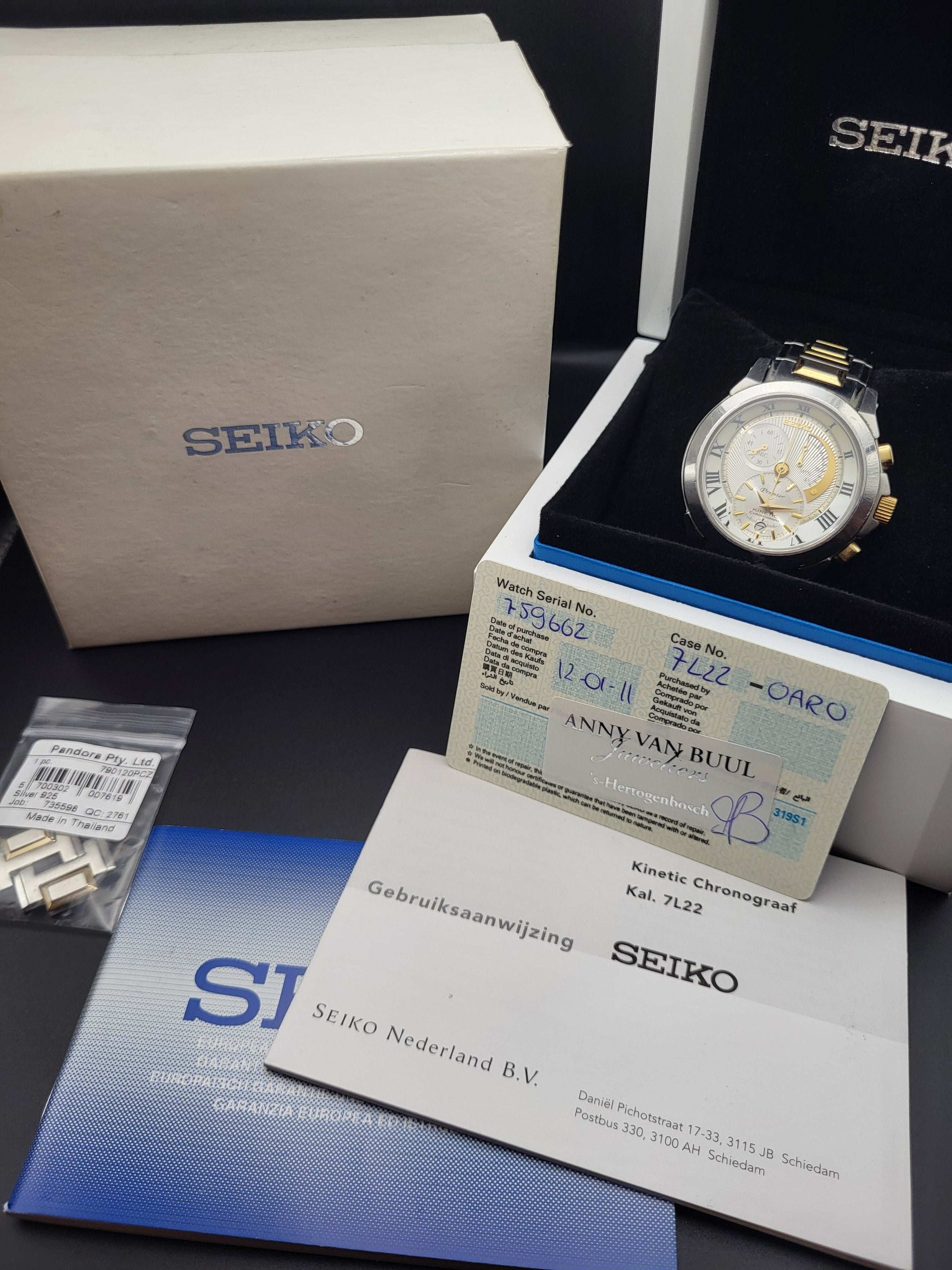 Seiko Kinetic Premier Chronograaf - Ref. 7L22-0AR0 - SNL042 - Full Set - Red Robin Watches