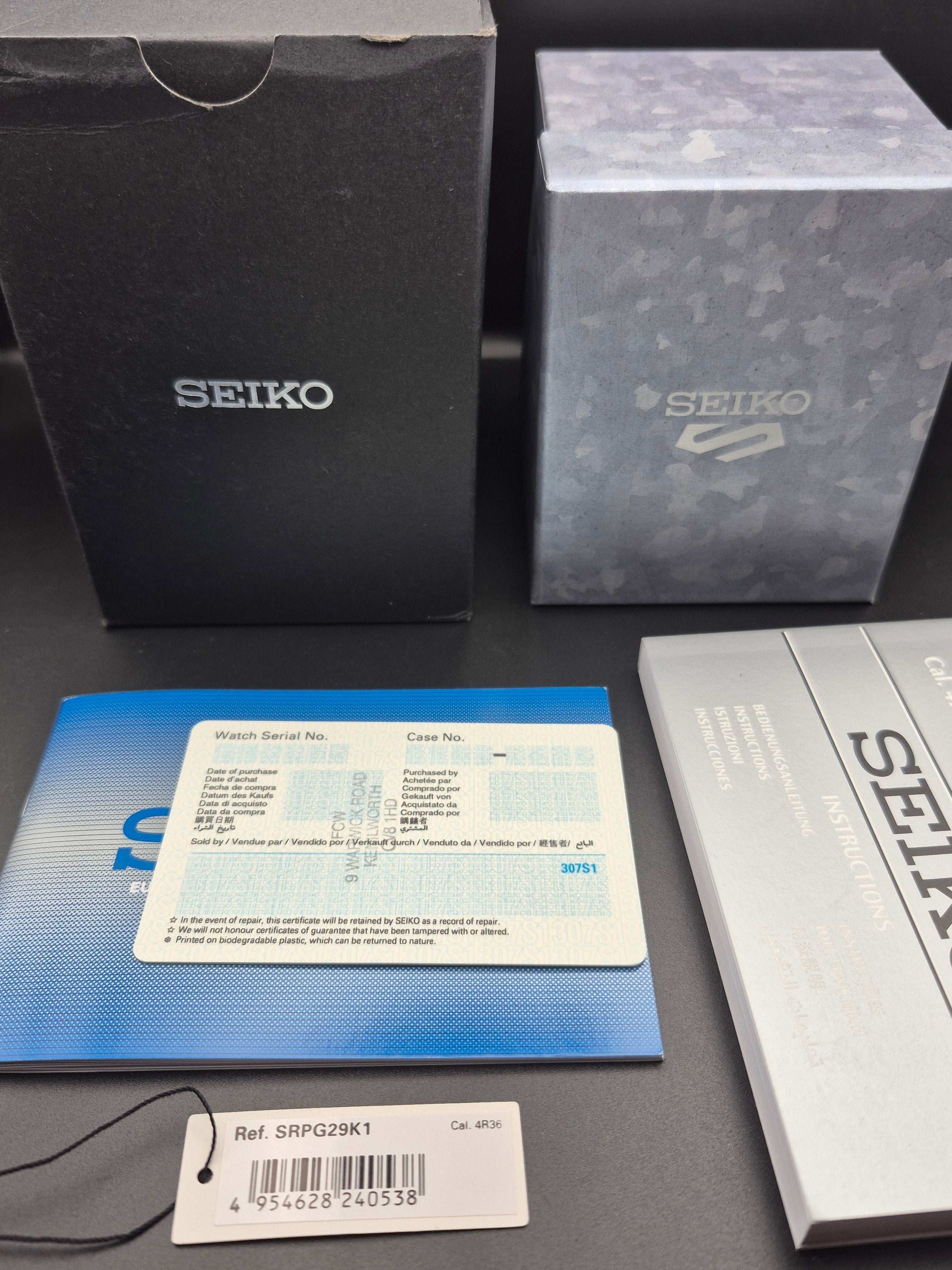 Seiko 5 Sports Ref. SRPG29K1 4R36-10A0 Full Set Automatic Day Date - Red Robin Watches