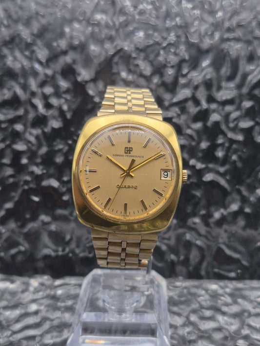 Girard Perregaux Gold Plated Quartz Watch Ultra Rare Original GP Bracelet