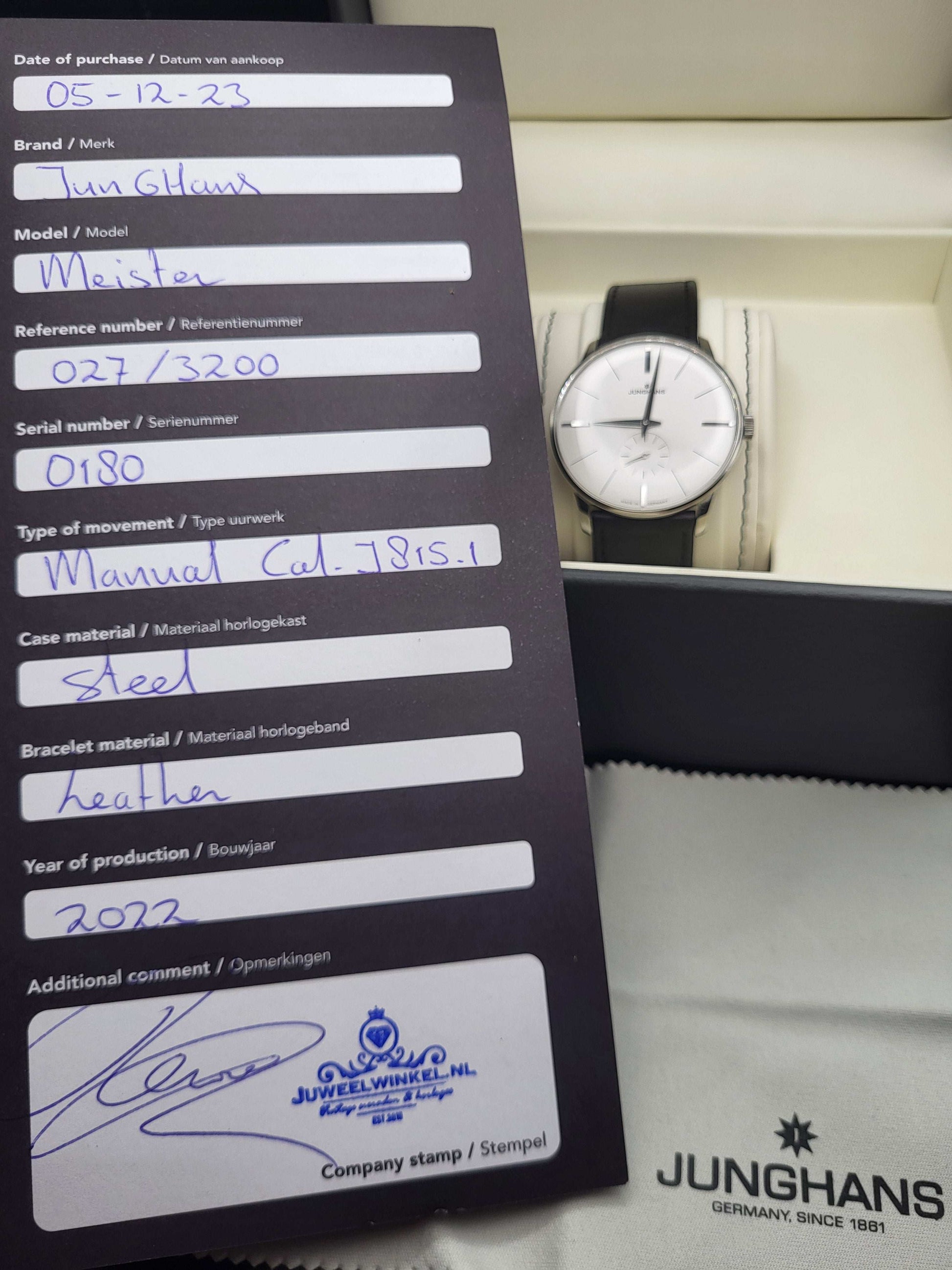 Junghans Meister Handaufzug - Ref. 027/3200 - Cal. J815.1