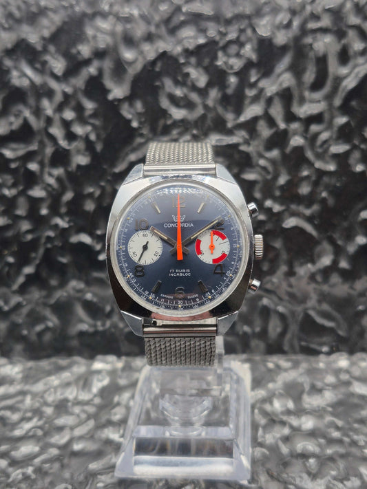 Vintage Concordia Chronograph Valjoux 7733 Blue Dial Racing Swiss Made
