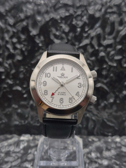 Poljot Russian Alarm Watch White Dial Manual Wound - Red Robin Watches