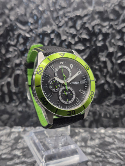 Citizen Eco-Drive Metropolitan AP4030-06E Green Bezel Day Date 24 Hour Dial - Red Robin Watches