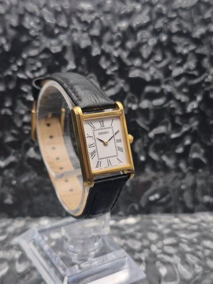Seiko Gold Tone Quartz Tank Ref. 4N30-00H0 Roman Numerals Ladies