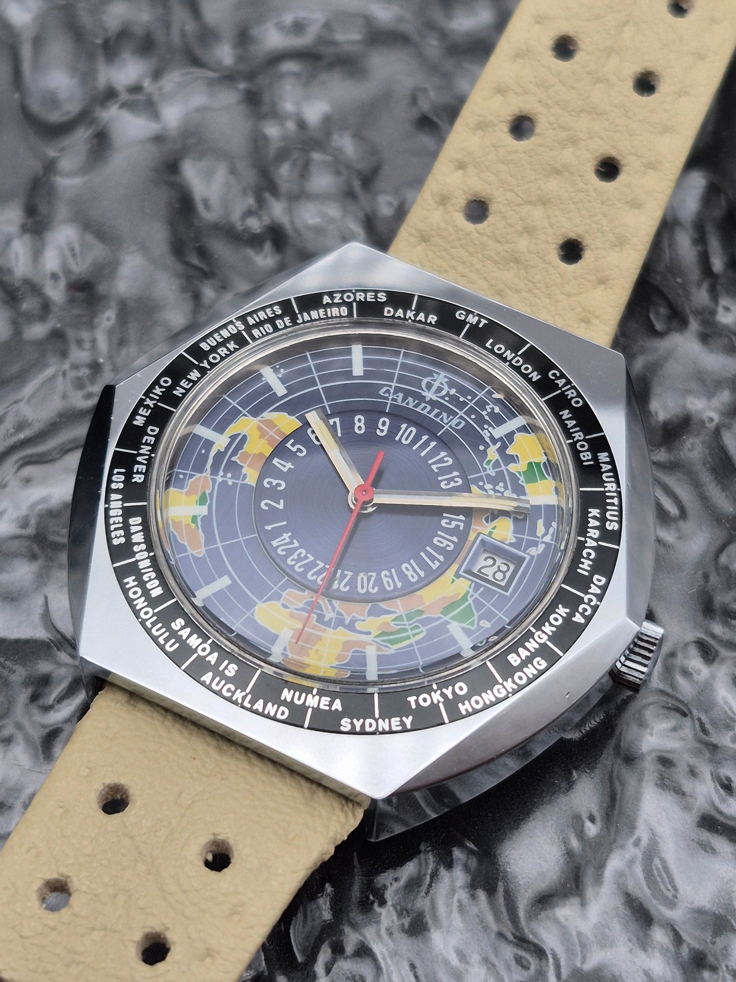 Candino World Time Globetrotter Automatic Hexagon Case