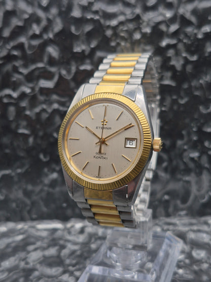 Eterna Kontiki Quartz Ref. 738.1523.4 Two Tone Fluted Bezel 37mm