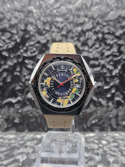 Candino World Time Globetrotter Automatic Hexagon Case