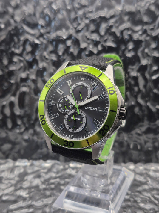 Citizen Eco-Drive Metropolitan AP4030-06E Green Bezel Day Date 24 Hour Dial - Red Robin Watches
