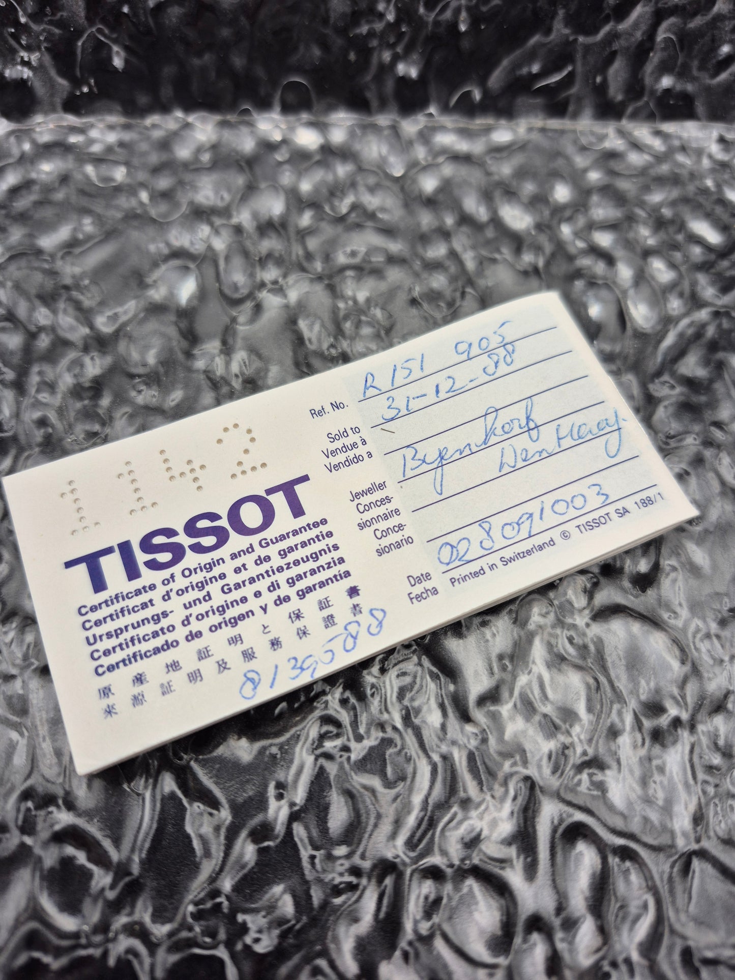 Tissot Rockwatch Full Set Ref. R151 Black Stone Men's