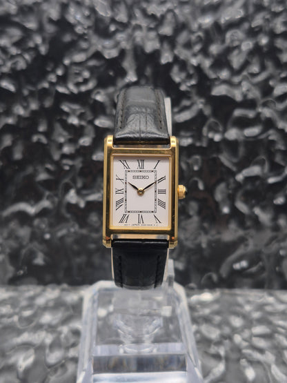 Seiko Gold Tone Quartz Tank Ref. 4N30-00H0 Roman Numerals Ladies